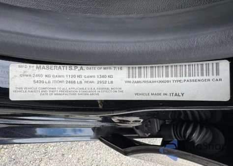 2017 Maserati Ghibli S z USA, uszkodzony, nr VIN ZAM57RSA3H1206281